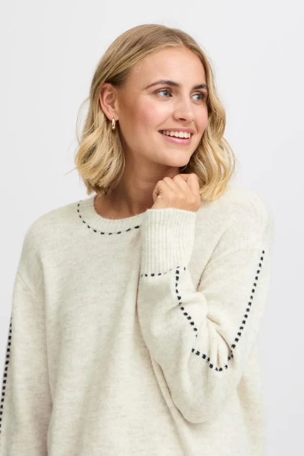 Fransa Stitch Detail Jumper Beige Marl Black