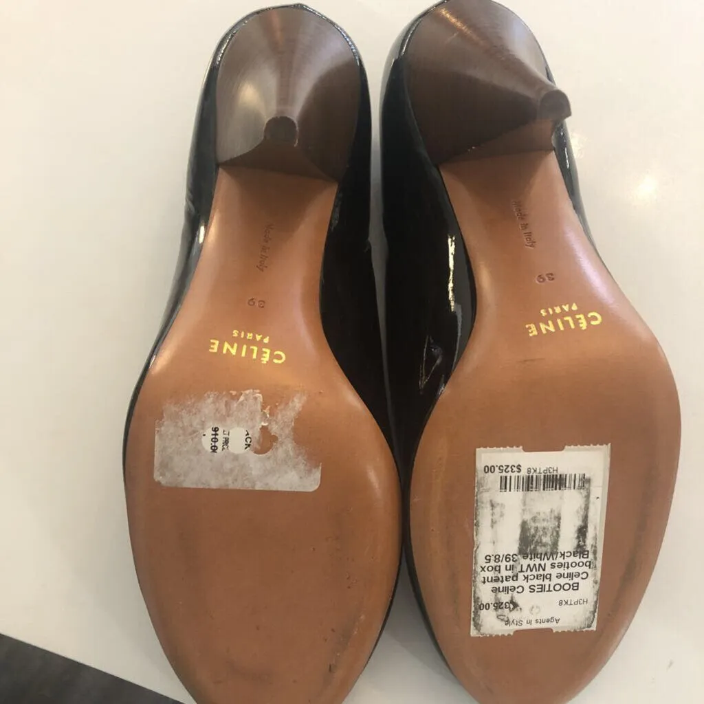 French Designer black patent booties NWT in box