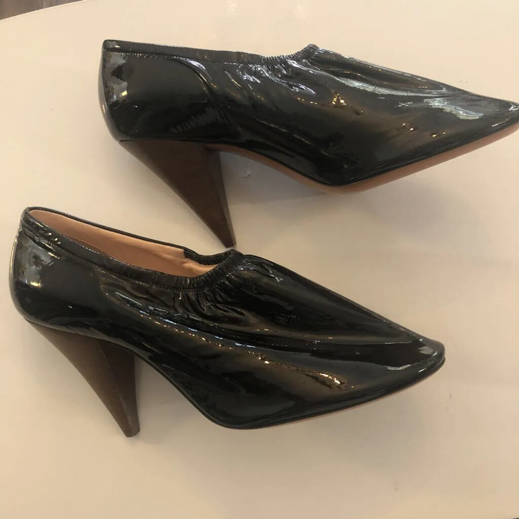 French Designer black patent booties NWT in box