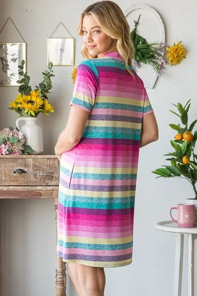 Heimish Pink Multi Color  Striped Short Sleeve Mini Dress