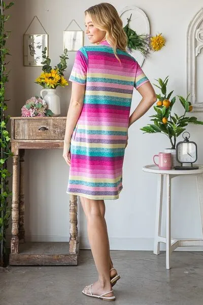Heimish Pink Multi Color  Striped Short Sleeve Mini Dress
