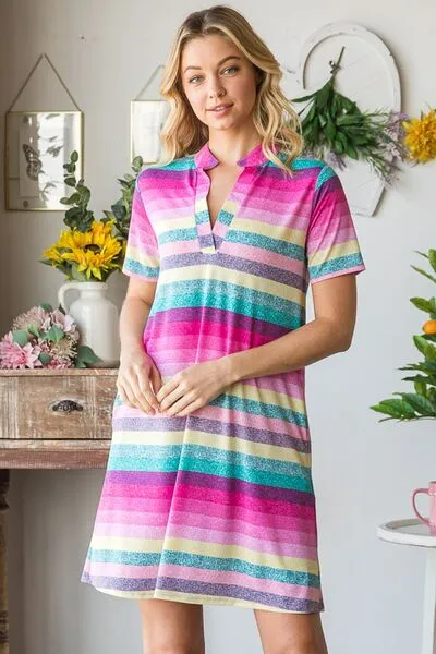 Heimish Pink Multi Color  Striped Short Sleeve Mini Dress