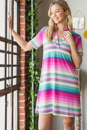Heimish Pink Multi Color  Striped Short Sleeve Mini Dress