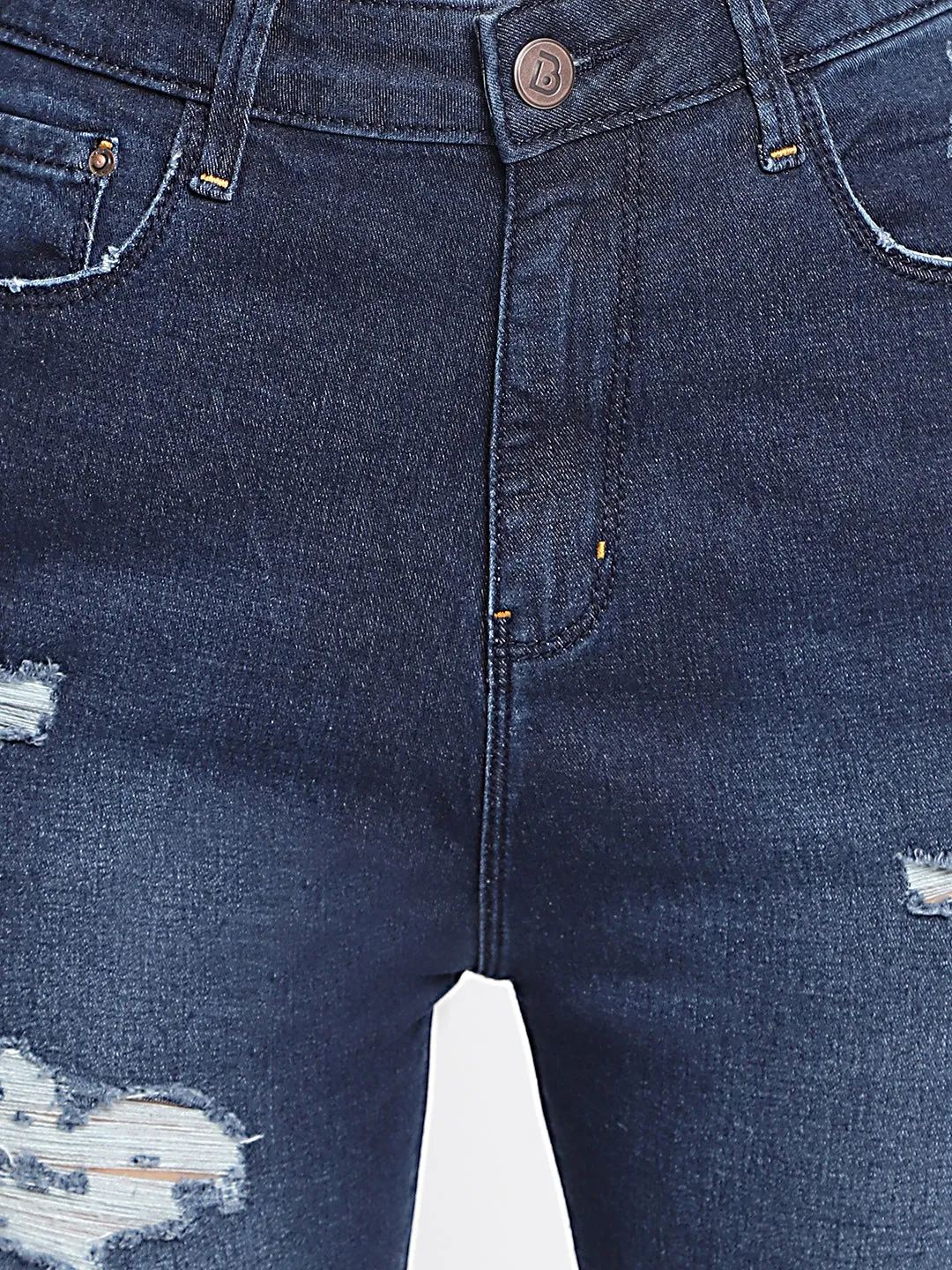 High Distressed Slim Fit Jeans