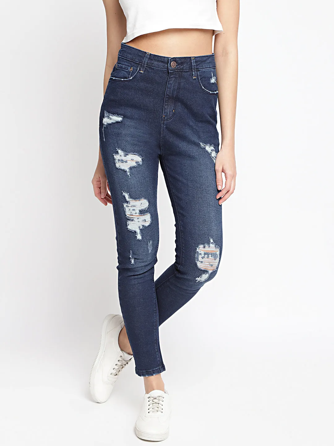 High Distressed Slim Fit Jeans