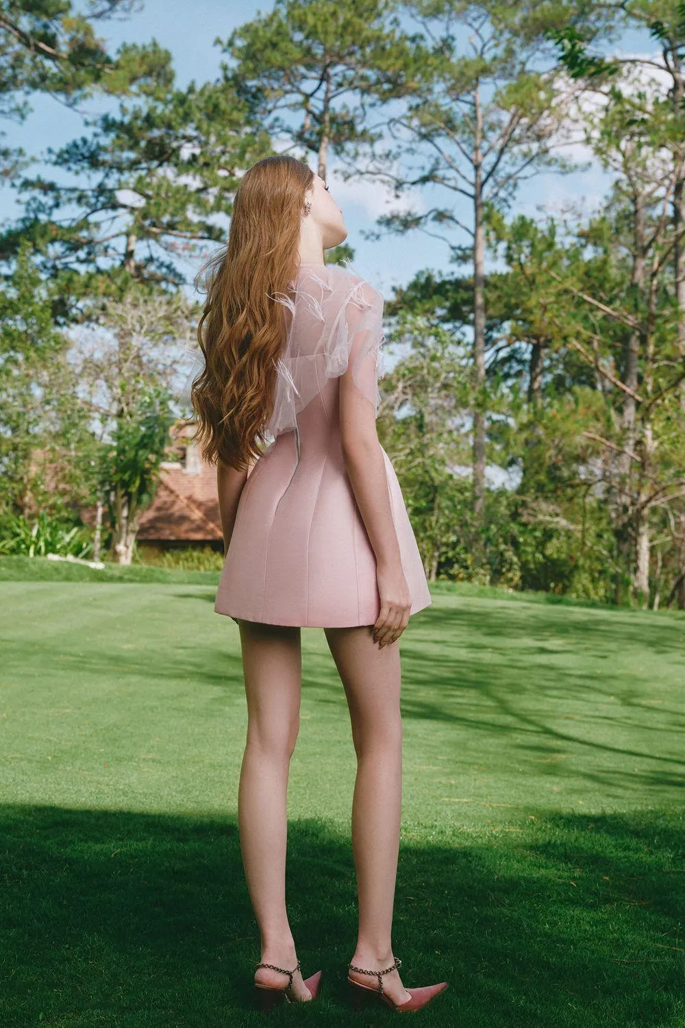 Keira A-line Cape Shoulder Taffeta Mini Dress