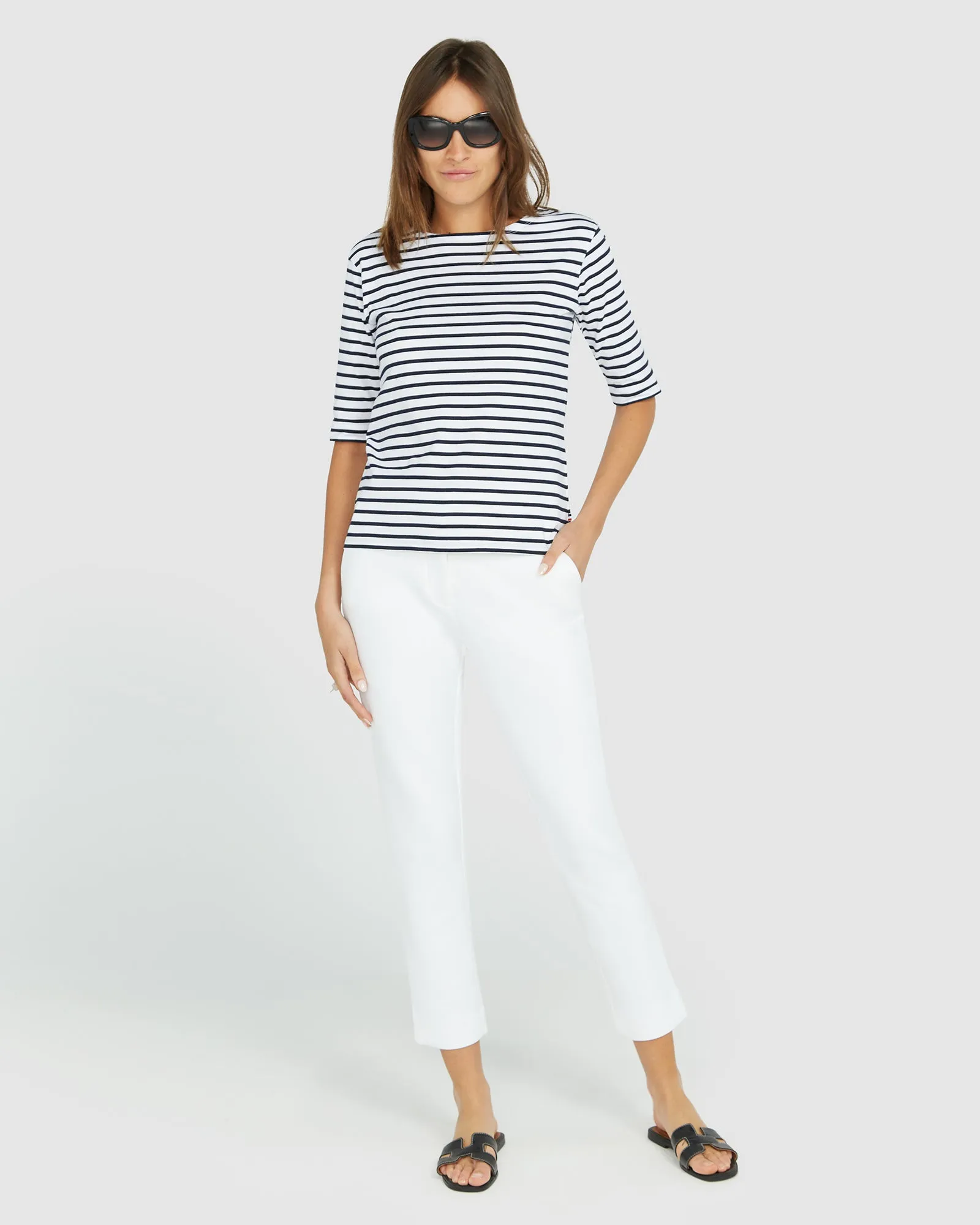 La Bouvier Navy Stripe French Tee - Boat Neck