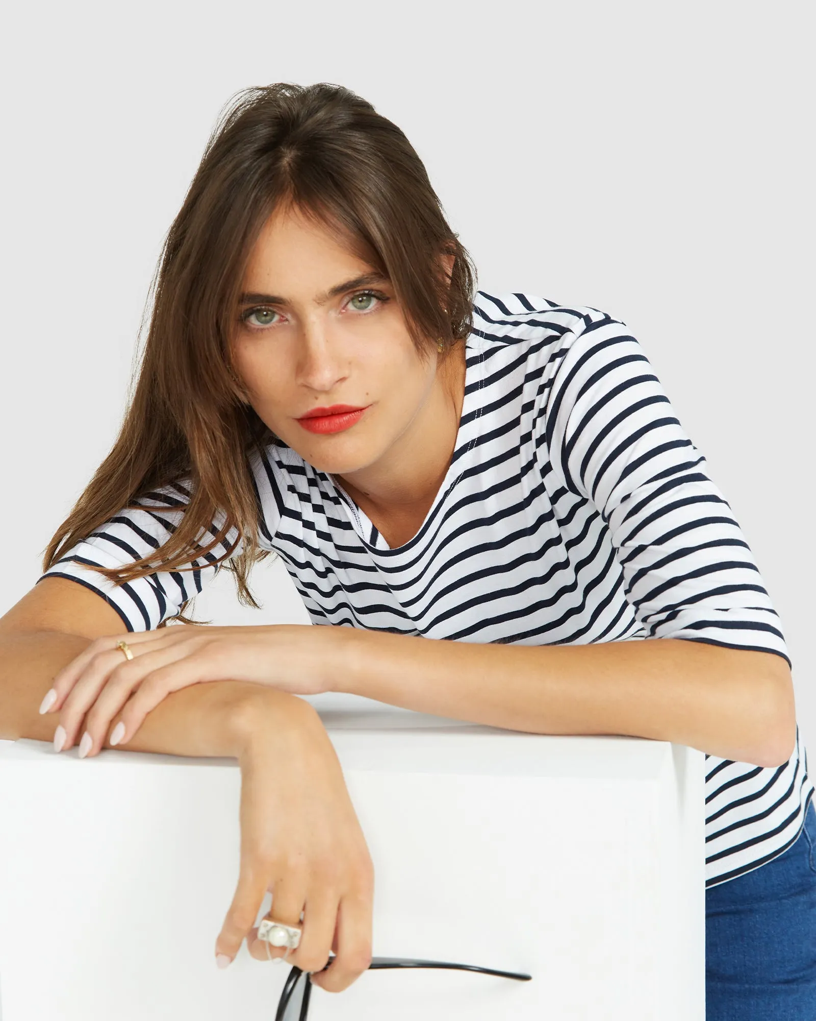 La Bouvier Navy Stripe French Tee - Boat Neck