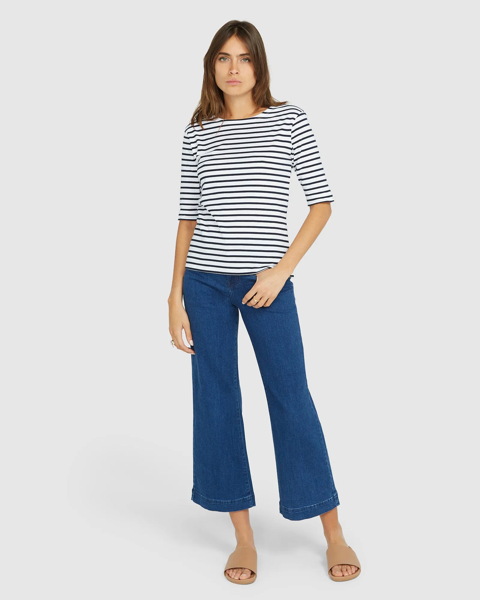 La Bouvier Navy Stripe French Tee - Boat Neck