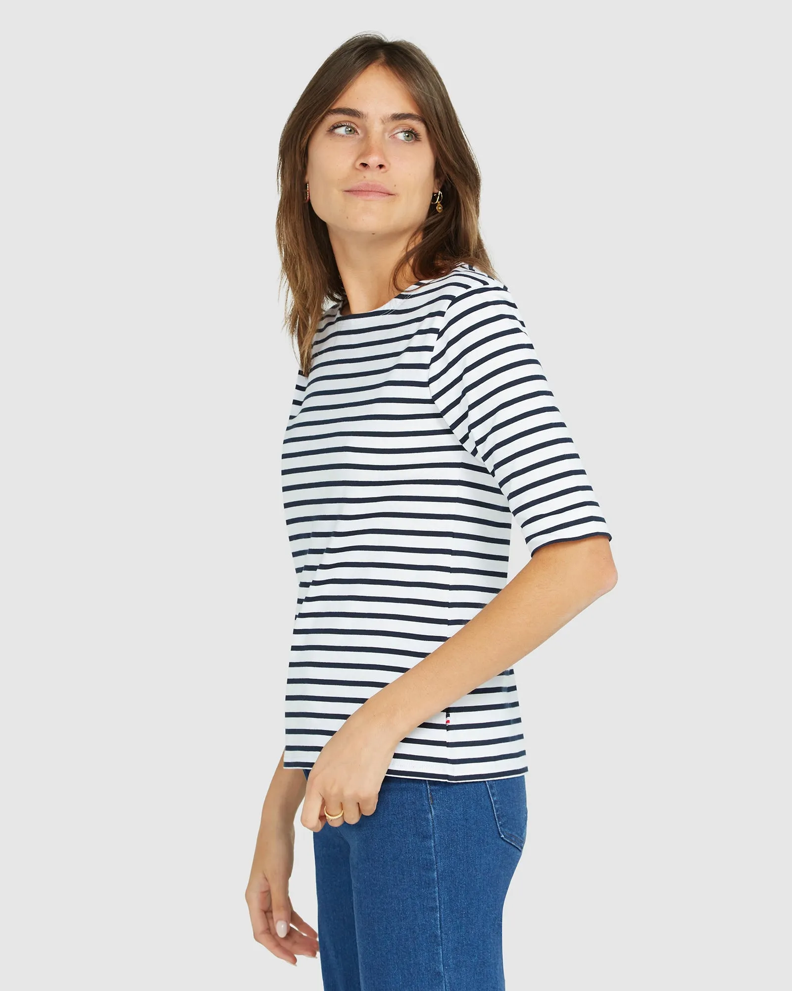 La Bouvier Navy Stripe French Tee - Boat Neck