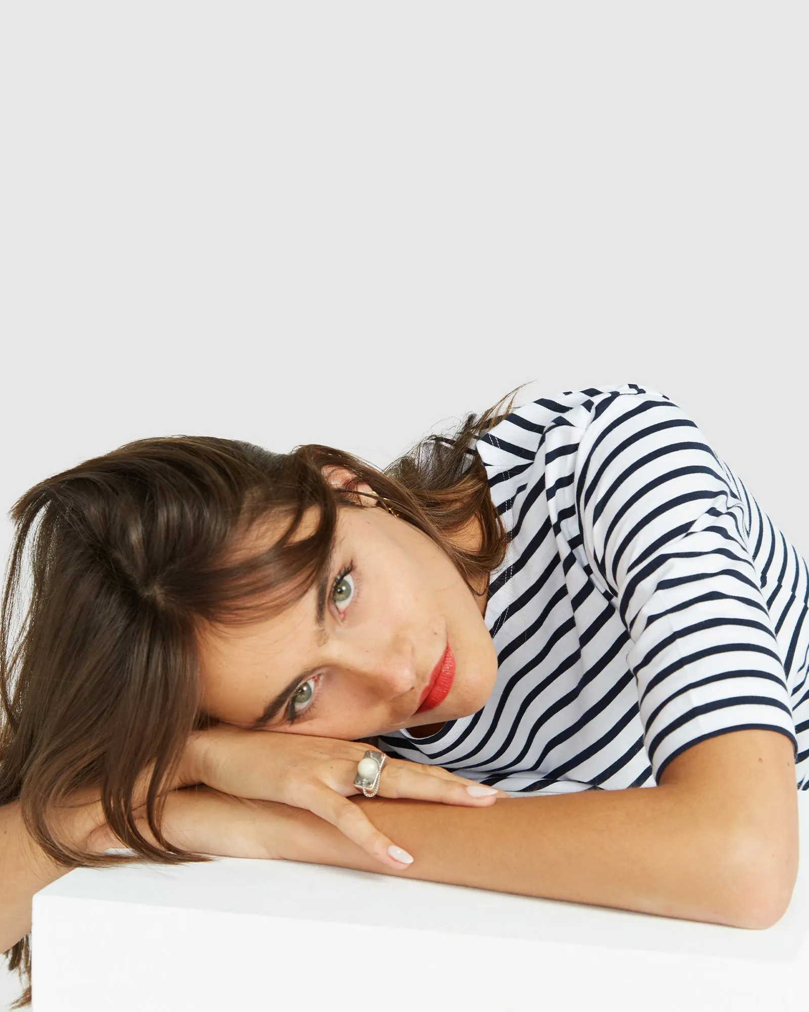 La Bouvier Navy Stripe French Tee - Boat Neck