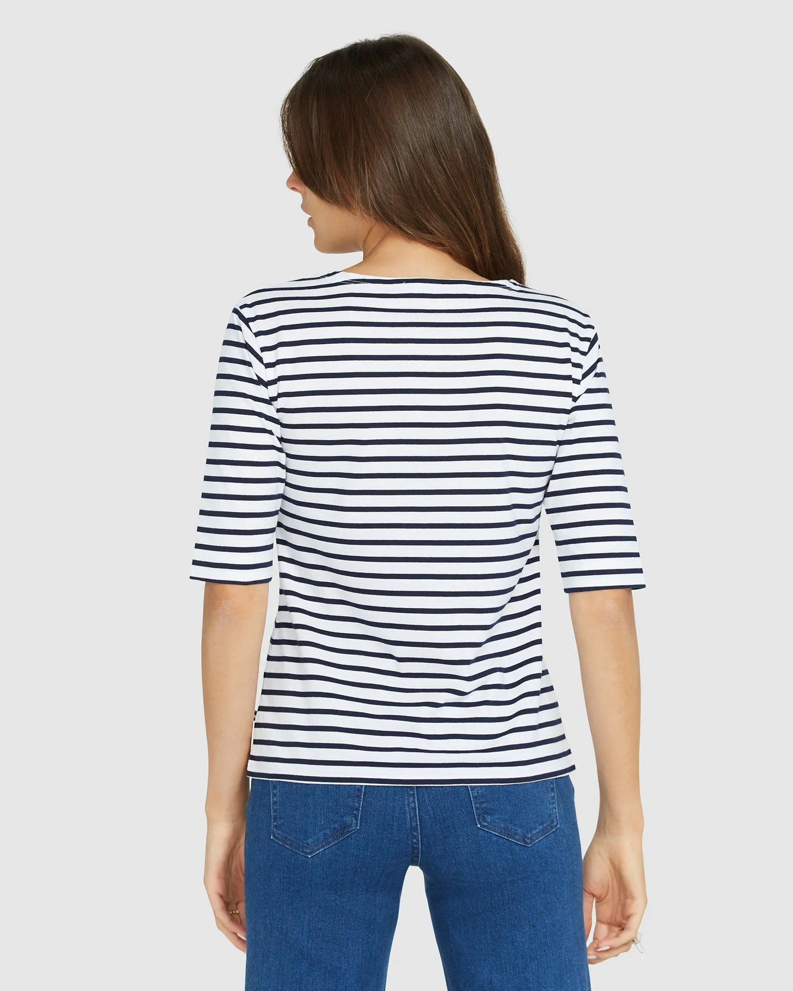 La Bouvier Navy Stripe French Tee - Boat Neck