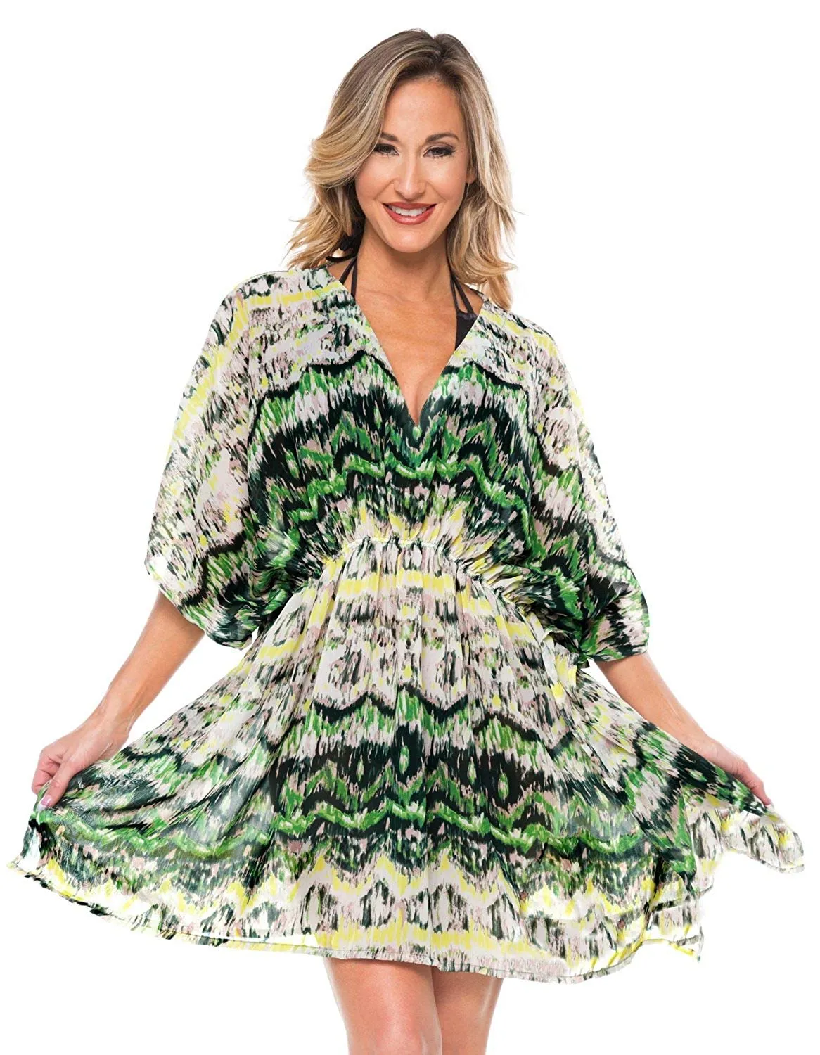 LA LEELA Cover-ups Beach Bikini wear Swimsuit Caftan Dress Women's Printed