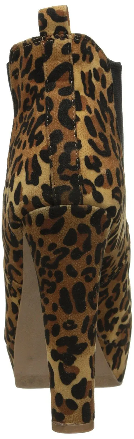 Leopard Platform Ankle Booties Mid Calf Cowboy Rider High Heel Boots