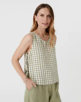 Linen top with ties LUCERNE in Sage gingham