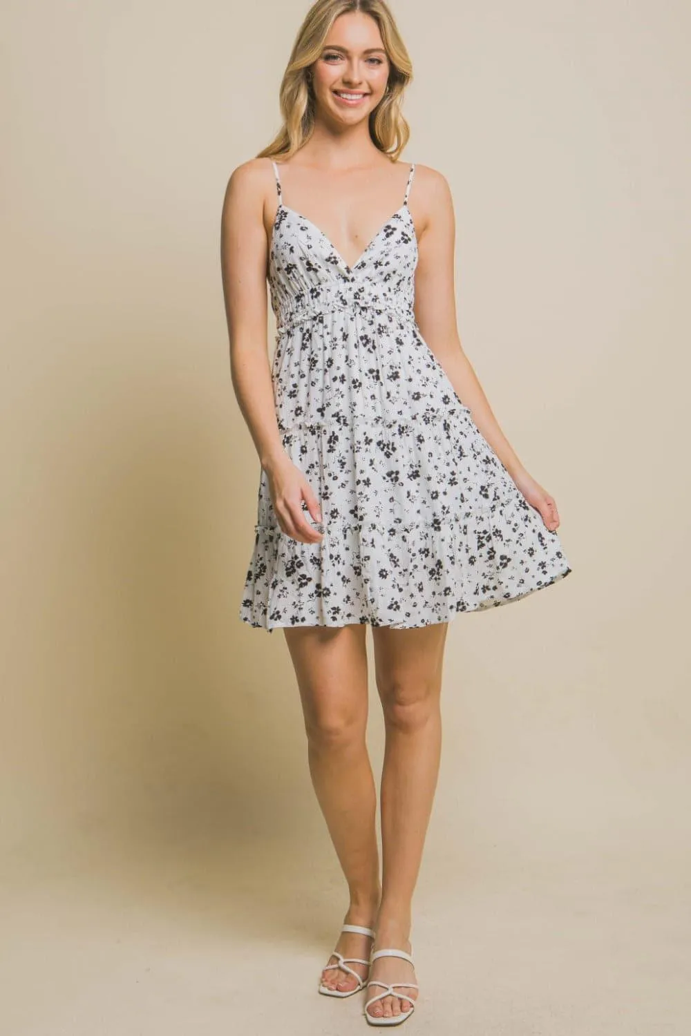 LOVE TREE Floral Tiered Cami Mini Dress