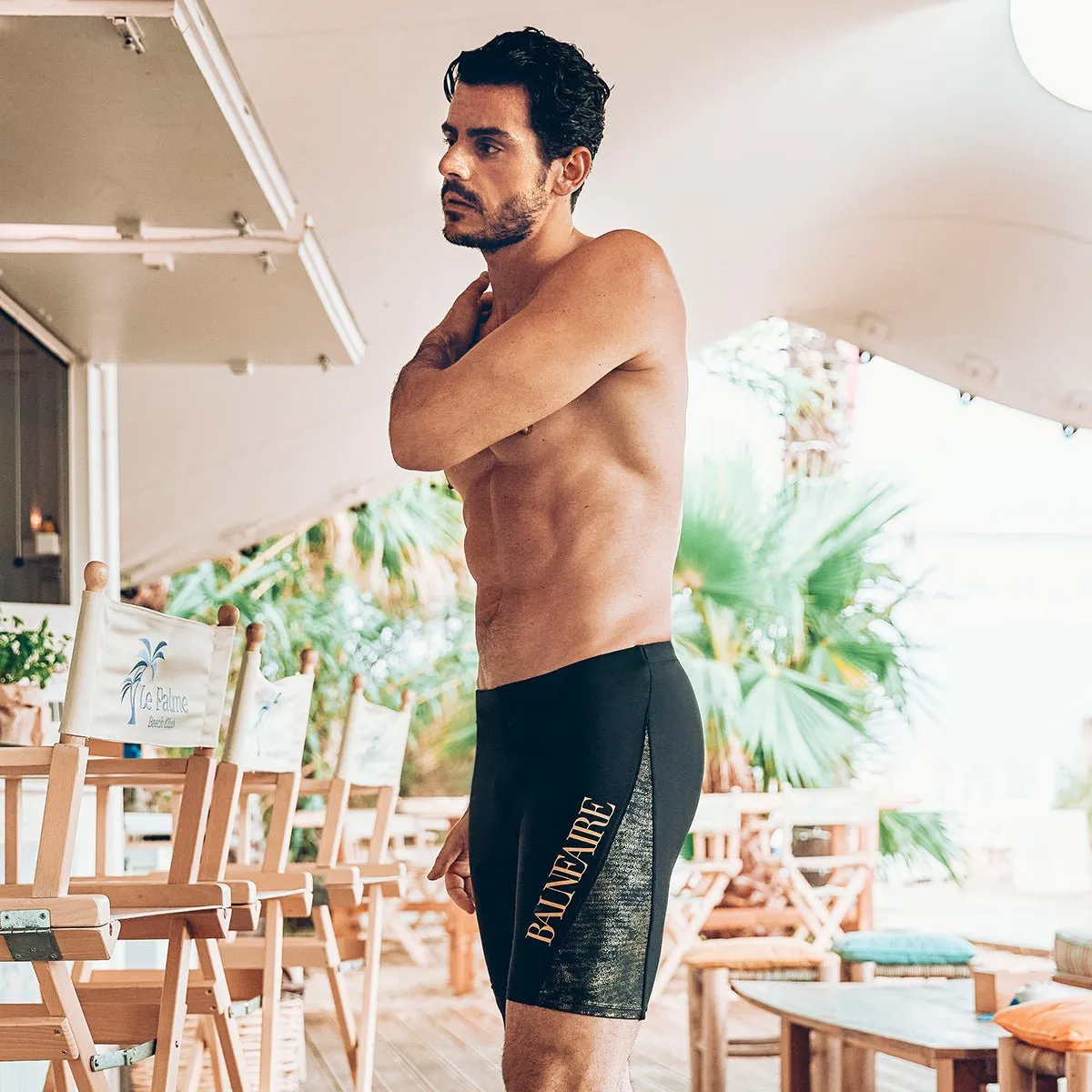 Luxury Gilt Patch Black Swim Shorts