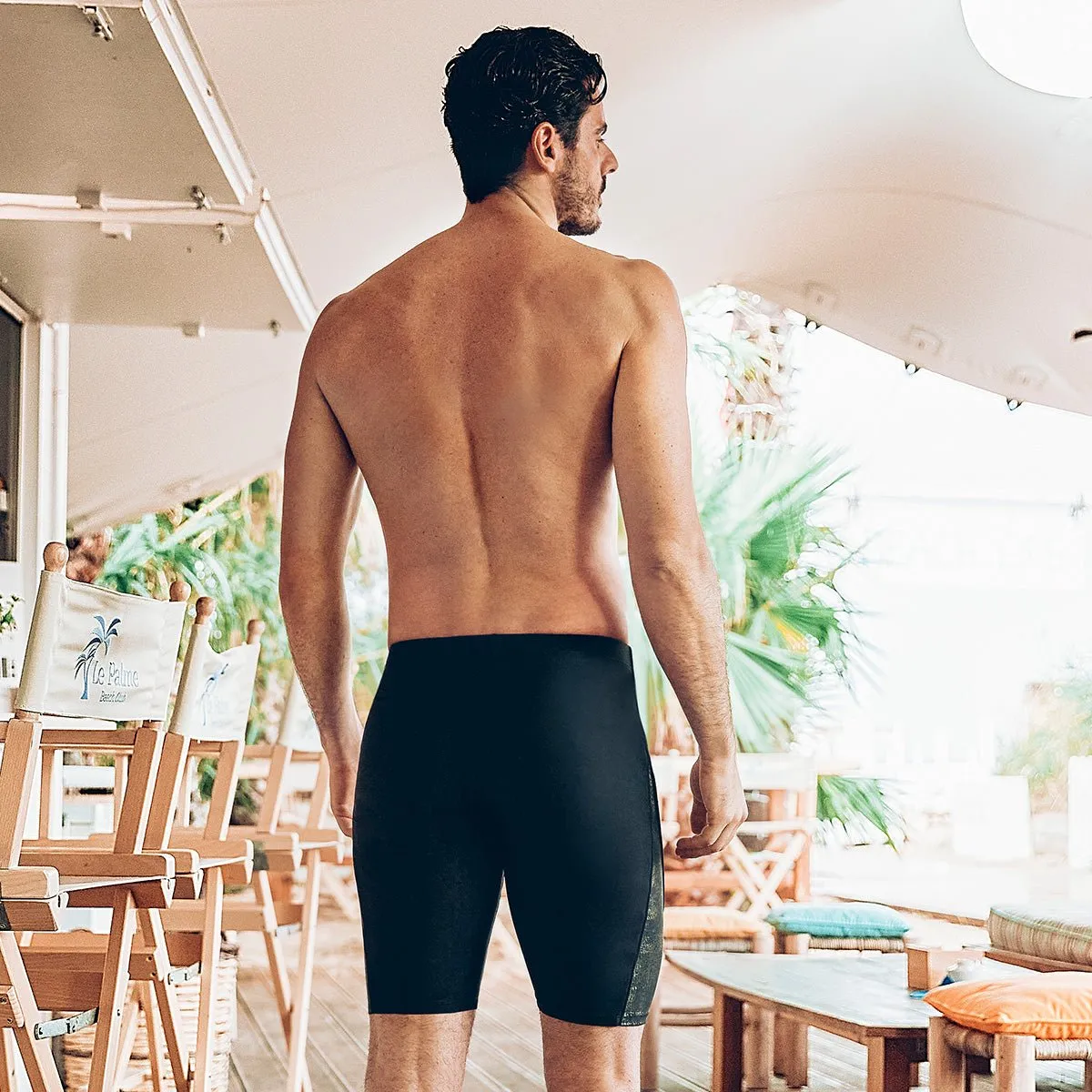 Luxury Gilt Patch Black Swim Shorts