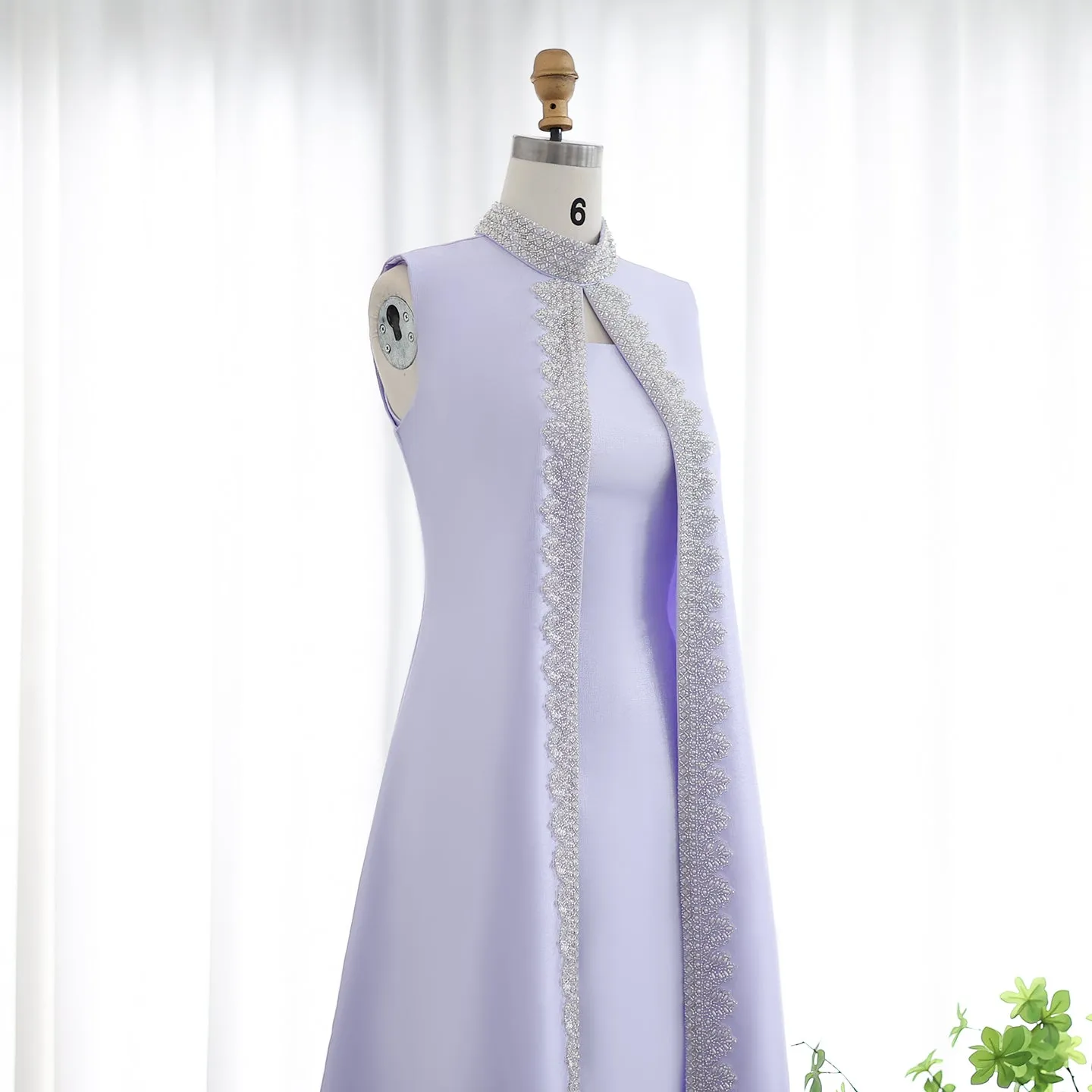 Luxury Rhinestone Lilac Kaftan Evening Dress with Cape SS276