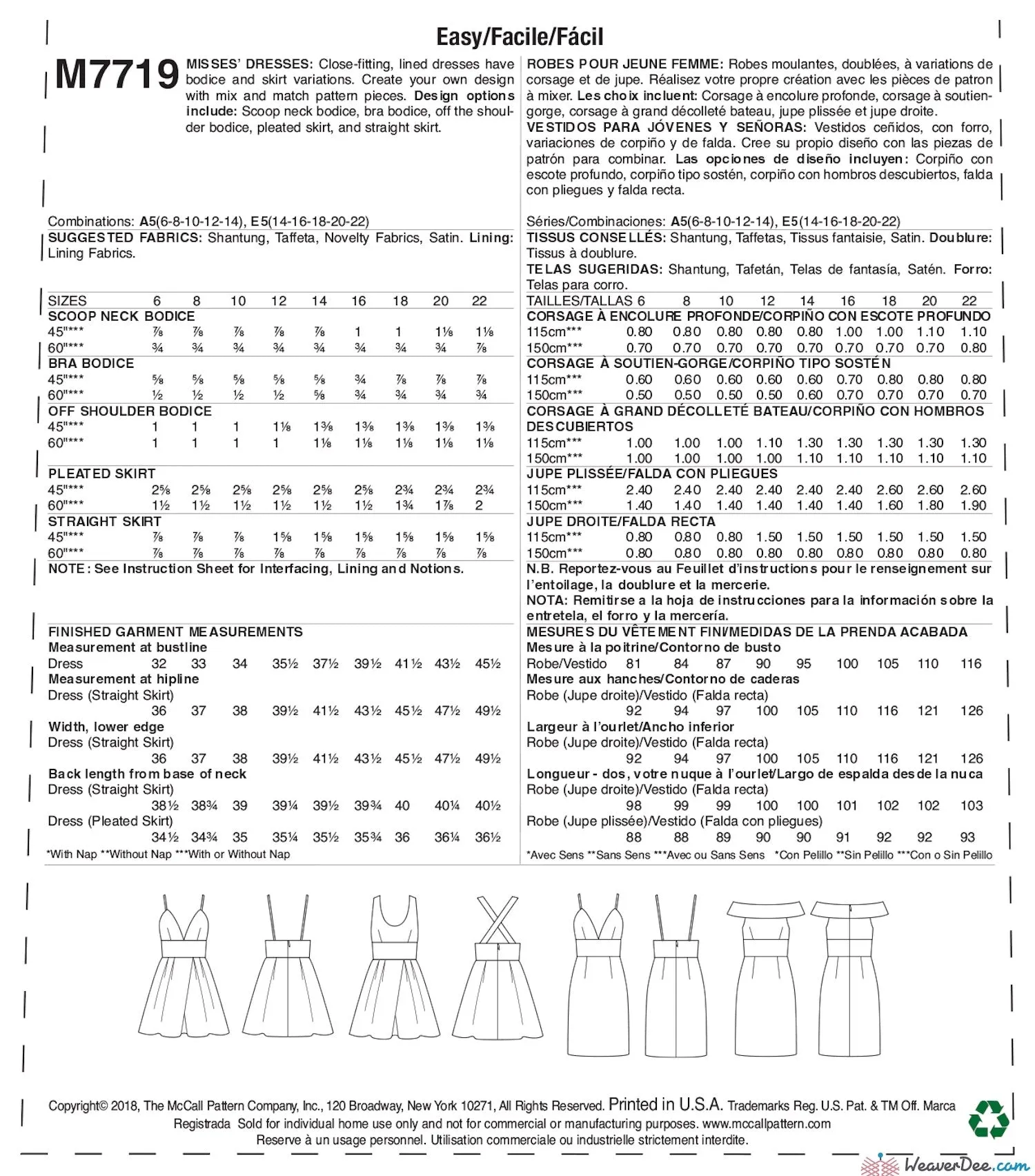 McCall's Pattern M7719 Misses' Dresses