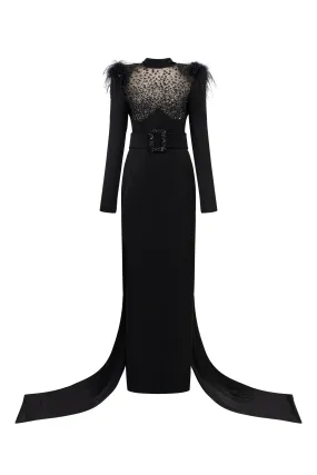 Midnight Sheath Symmetric Flap Taffeta Floor Length Dress