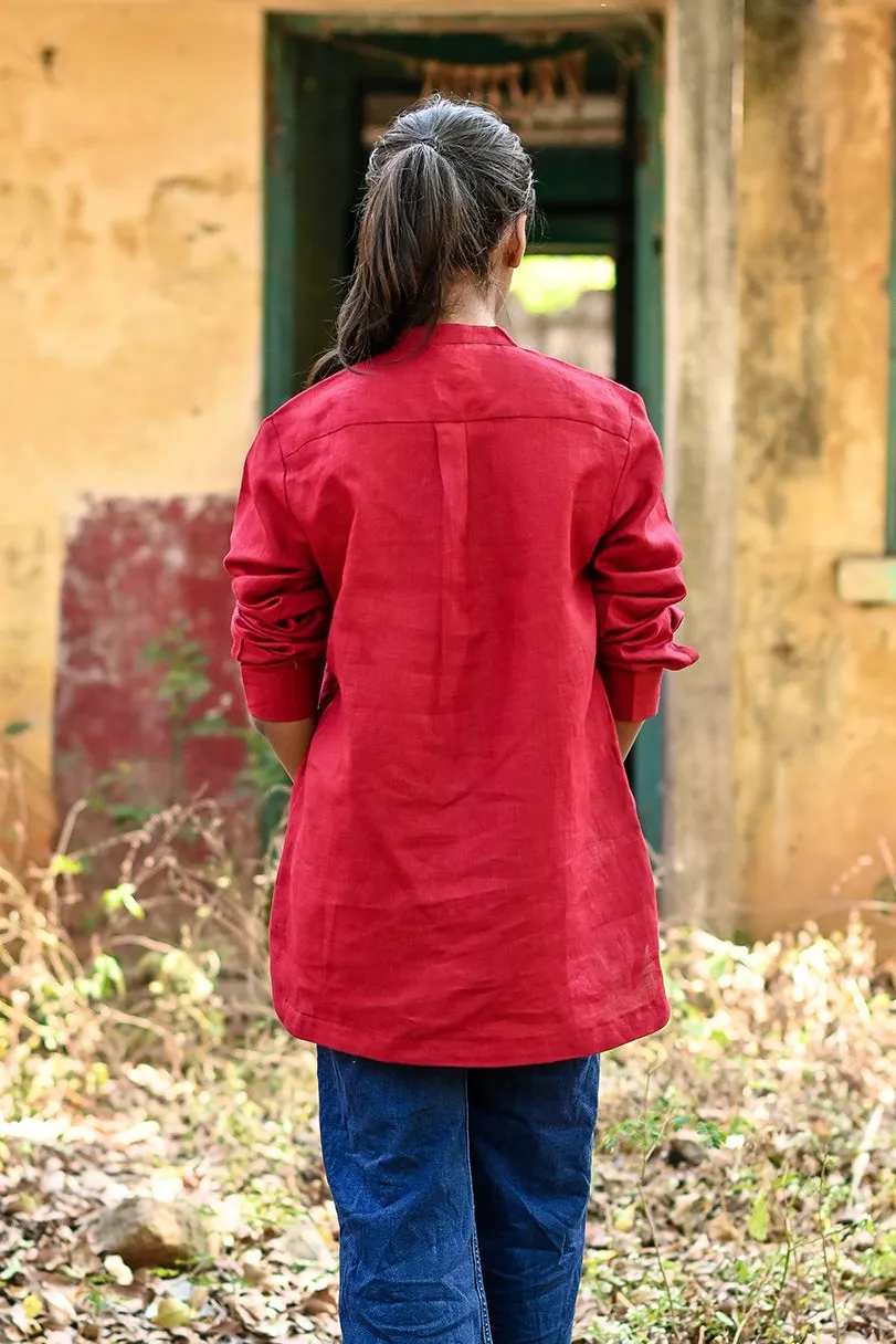 Millie Linen Boxy Shirt - Maroon
