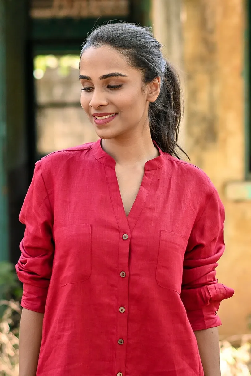 Millie Linen Boxy Shirt - Maroon