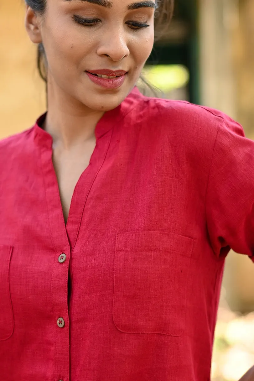 Millie Linen Boxy Shirt - Maroon