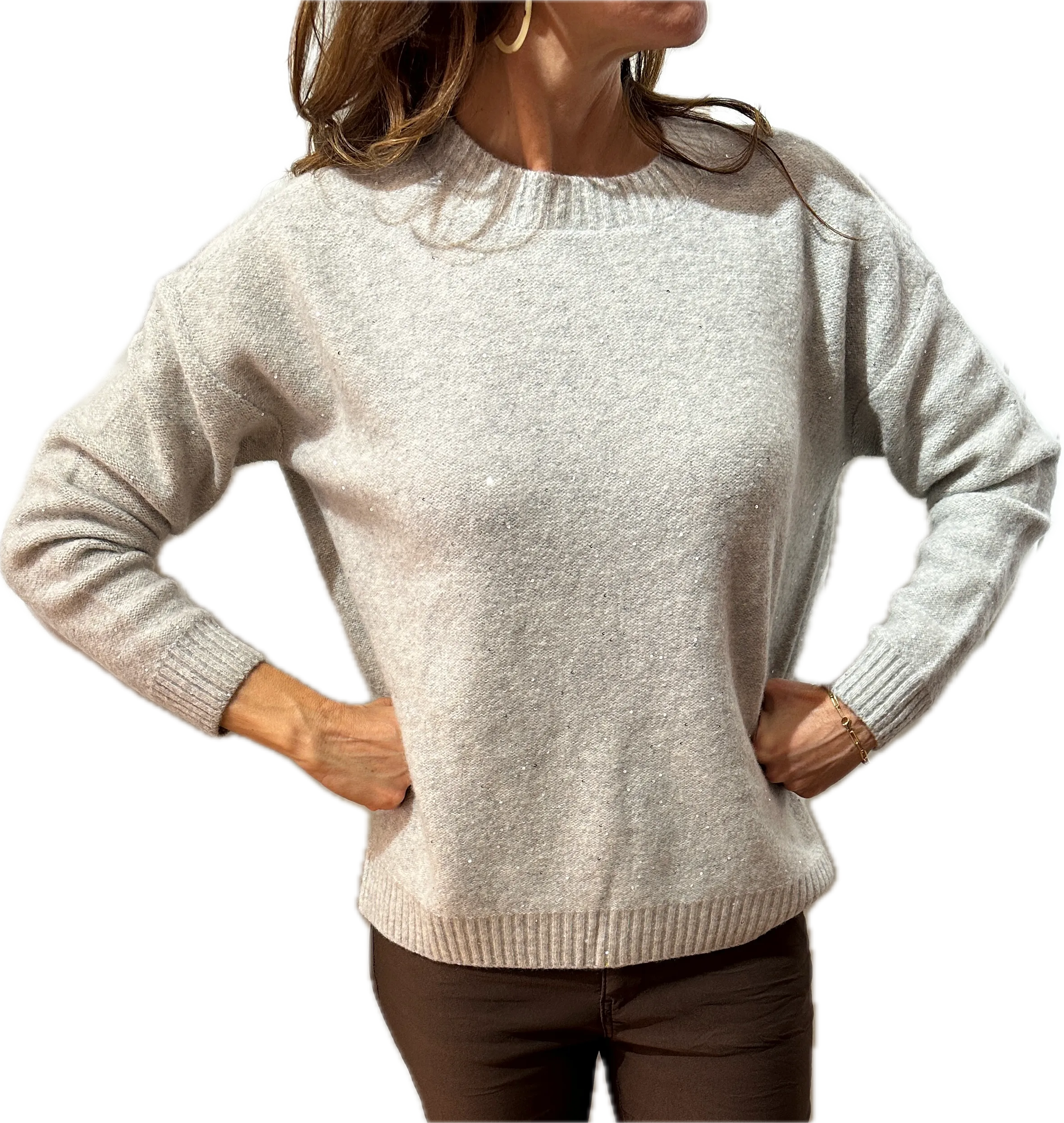 Minnie Rose Cashmere Sparkle Boxy Crew