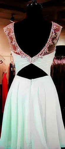 Mint Green Beaded  Back Prom Dresses Sexy Backless Homecoming Dresses  TR0029