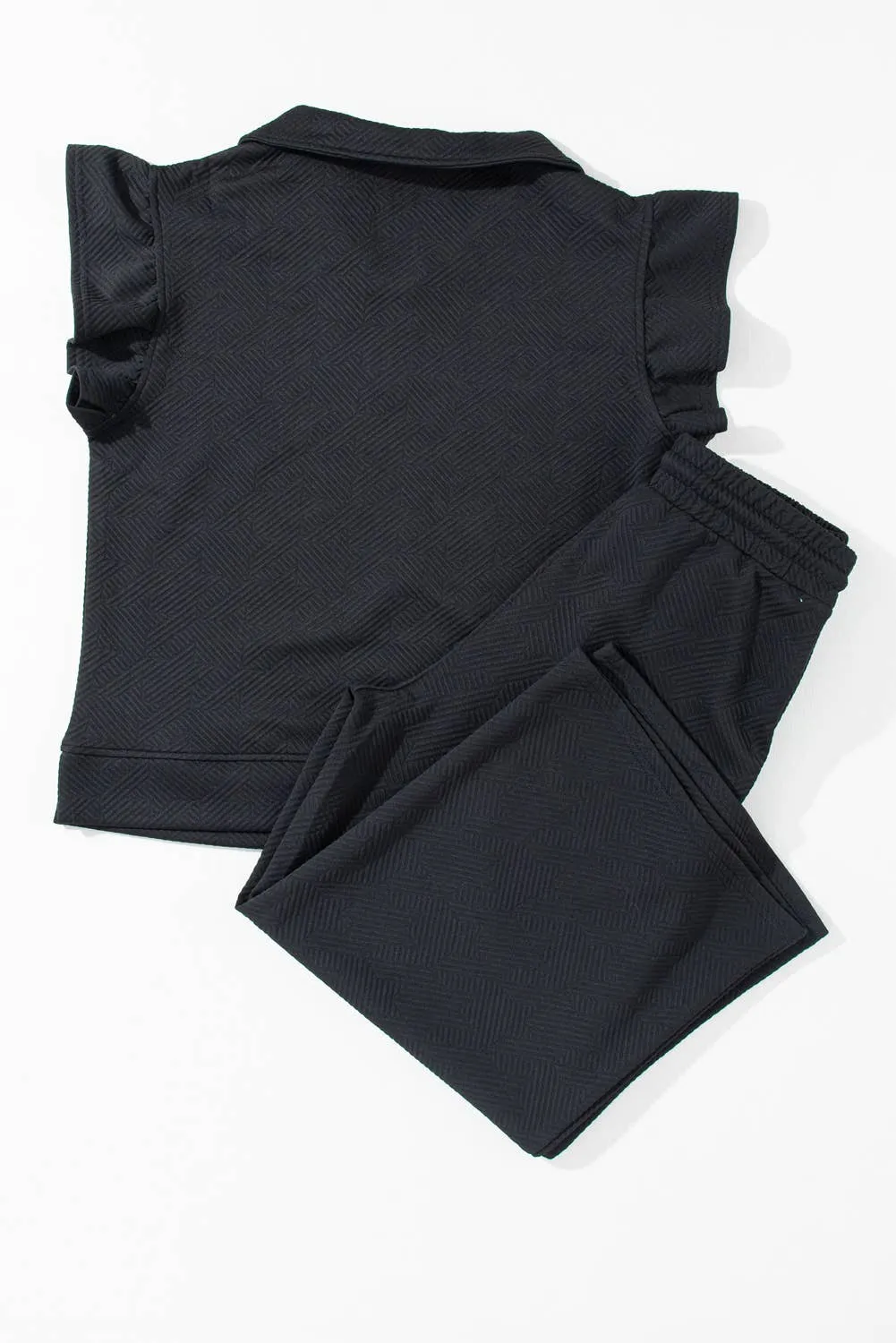 My Go To Textured Flutter Sleeve Top Wide Leg Pants Set