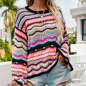 NEW Retails $60 WREESH Women's Printed Long O-Neck Sleeve Style Loose Sweaters Ladies Tops Sz L