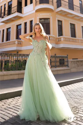 Nox Anabel J1324 A Line Prom Dress Sequin Lace Tulle off the shoulder Sheer Corset Formal Gown