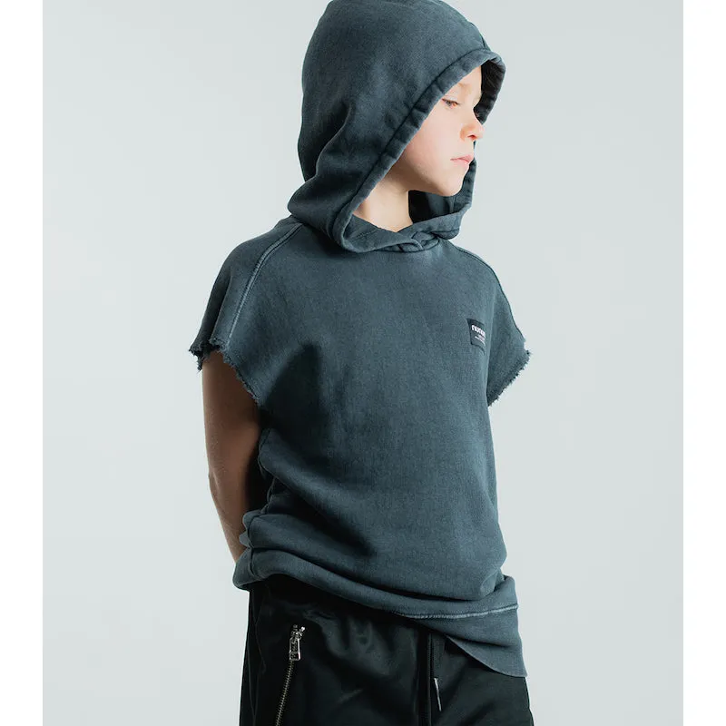 NUNUNU Sleeveless Raw Hoodie  Dyed Graphite
