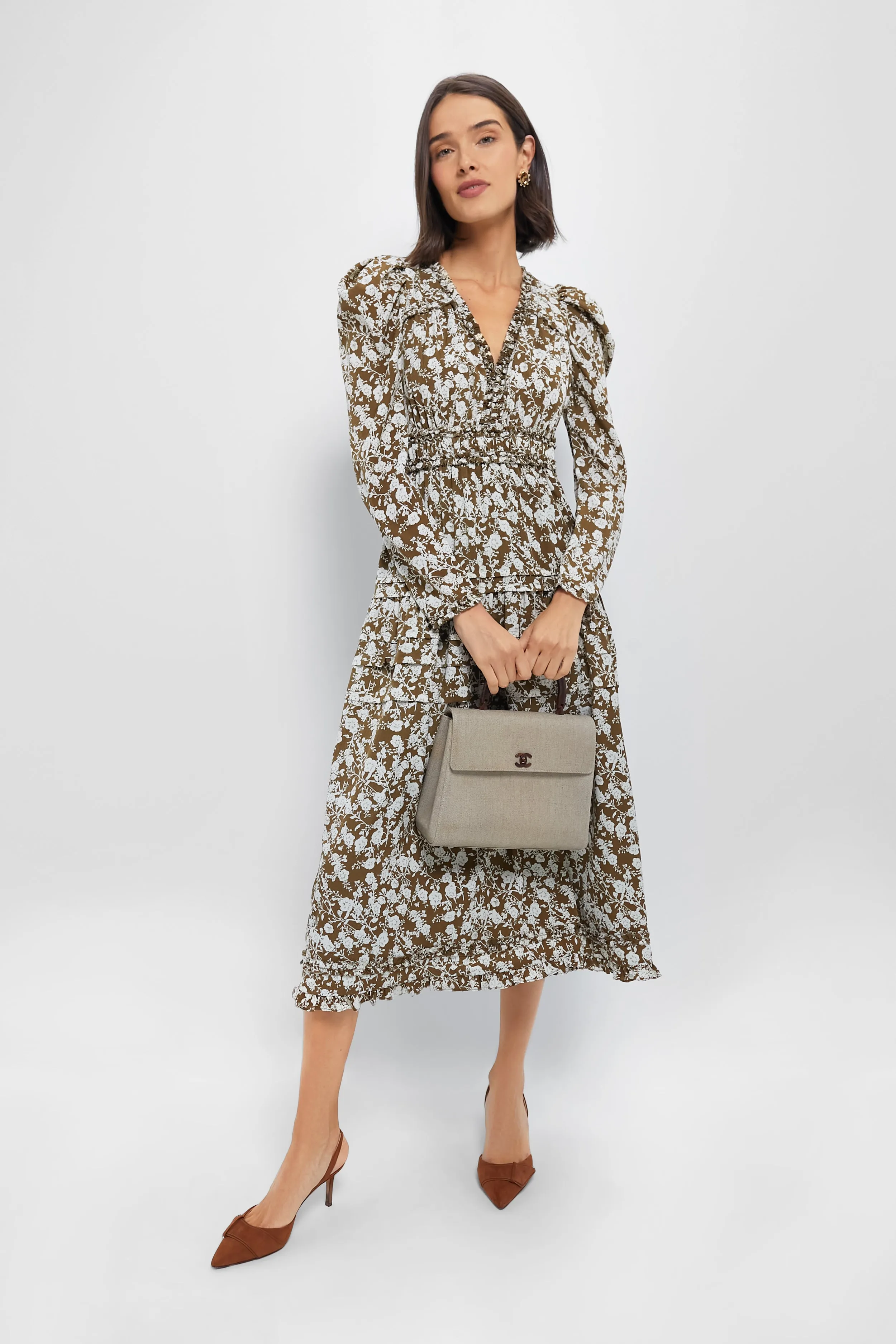 Olive Floral Renee Ruffle Midi Dress