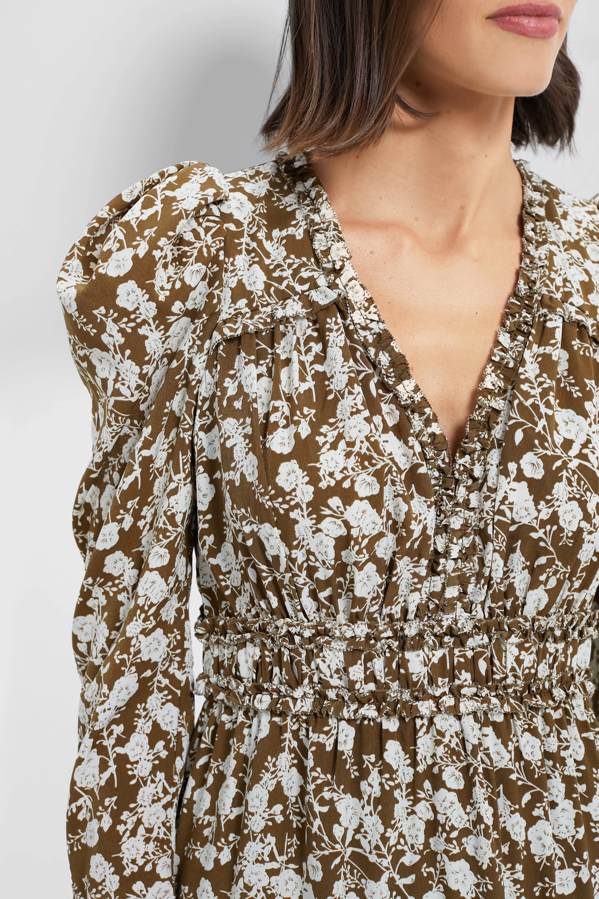 Olive Floral Renee Ruffle Midi Dress