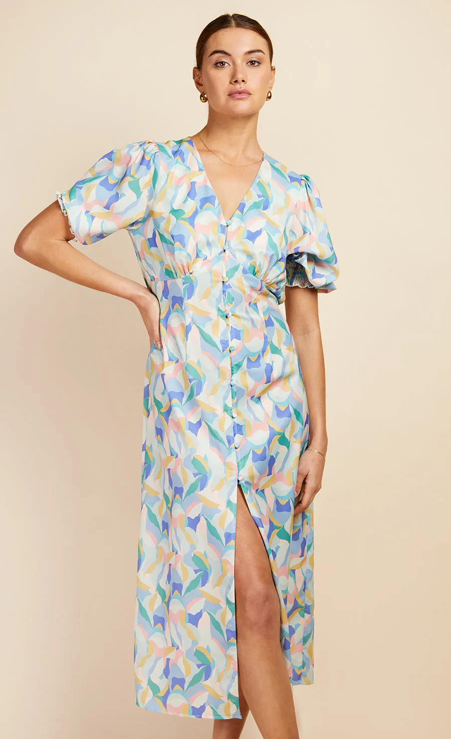 Pastel Print Button Front Midi Dress by Vogue Williams
