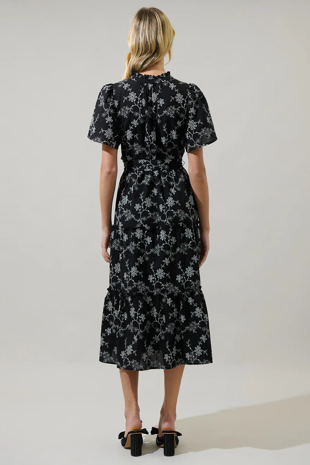 Patricia Floral Noelle Split Neck Poplin Tiered Midi Dress