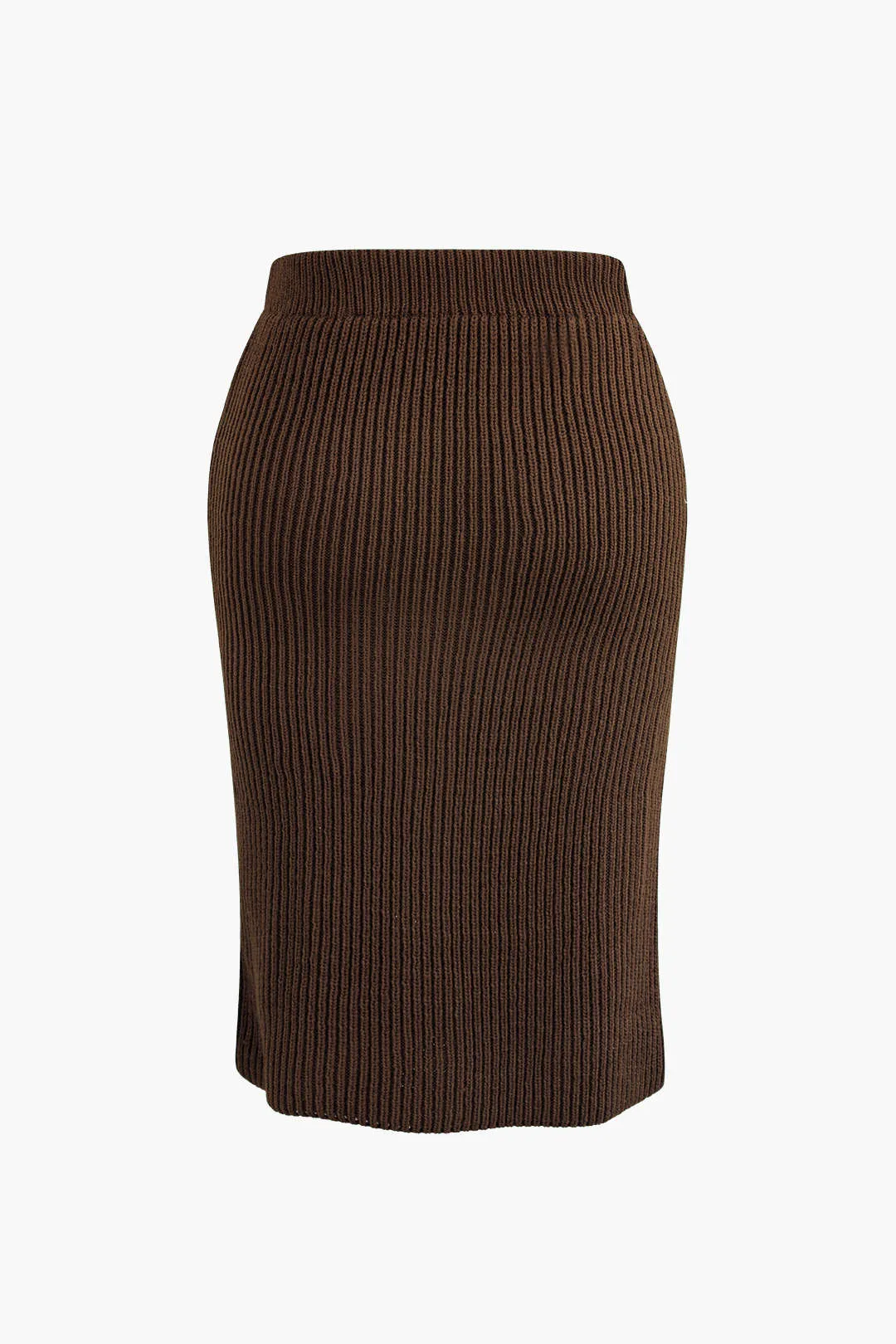 Plus Size Ribbed Knit Skirt - Brown