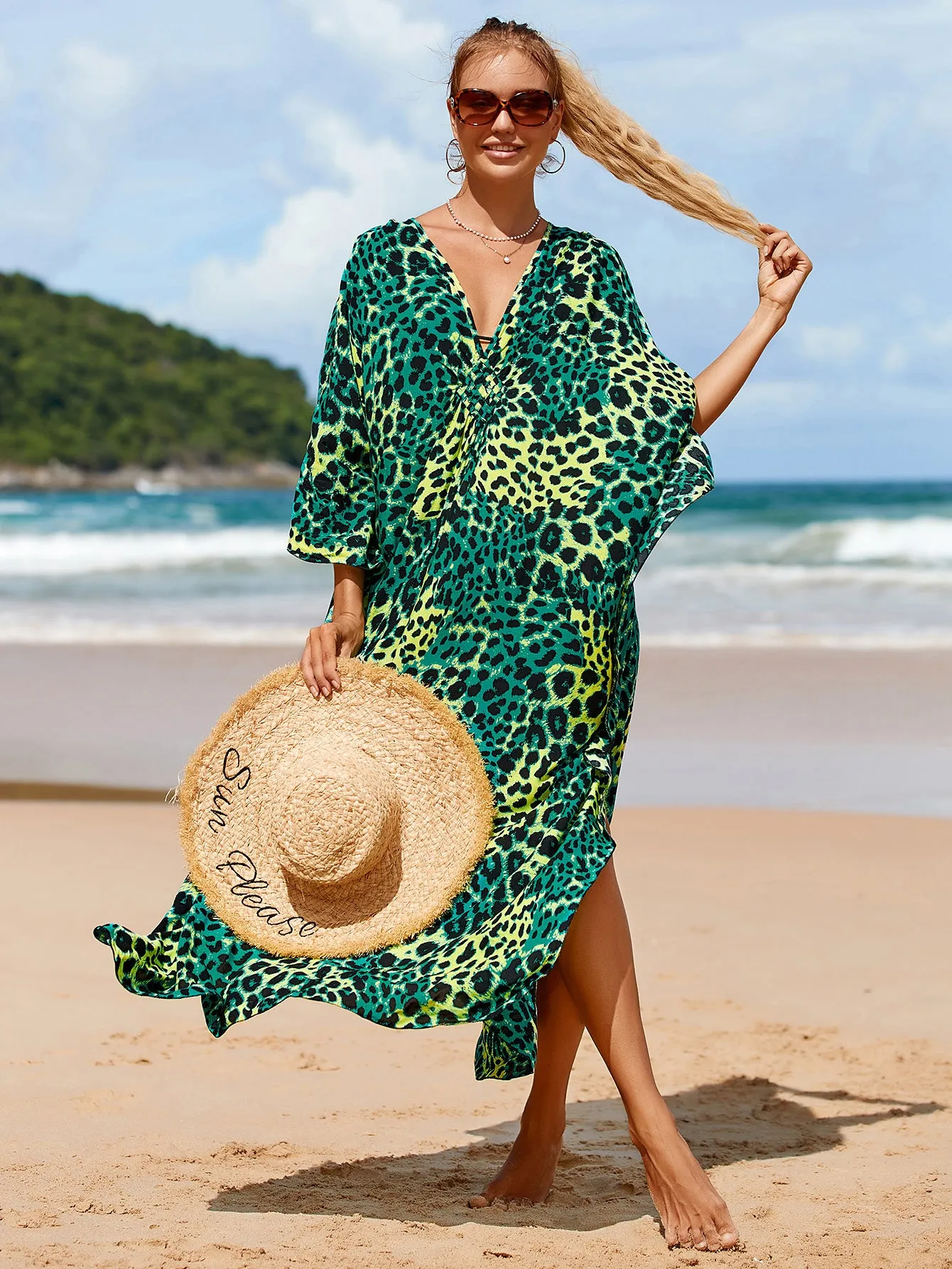 Plus Size Zebra Print Beach Caftan Dress
