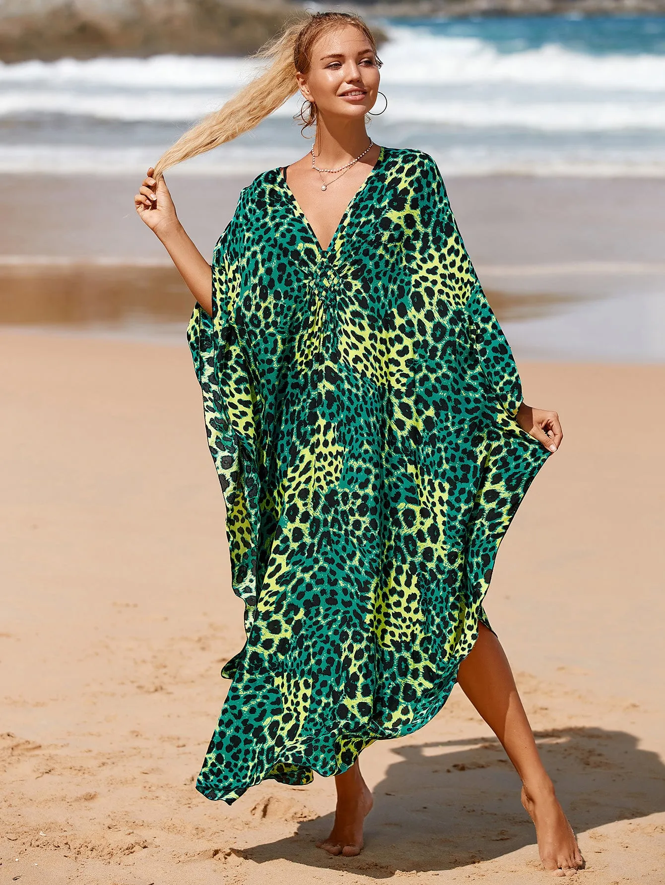 Plus Size Zebra Print Beach Caftan Dress