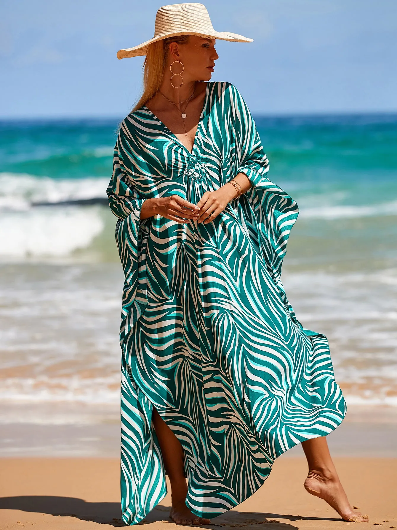 Plus Size Zebra Print Beach Caftan Dress