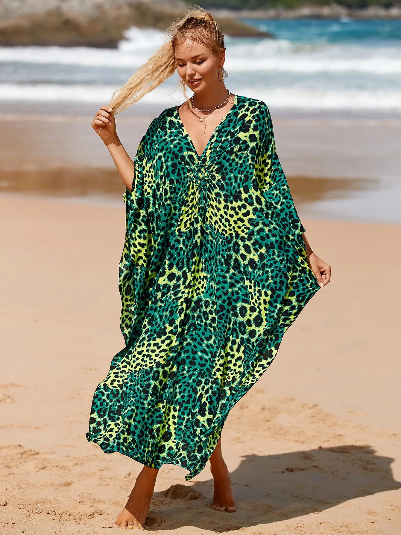 Plus Size Zebra Print Beach Caftan Dress
