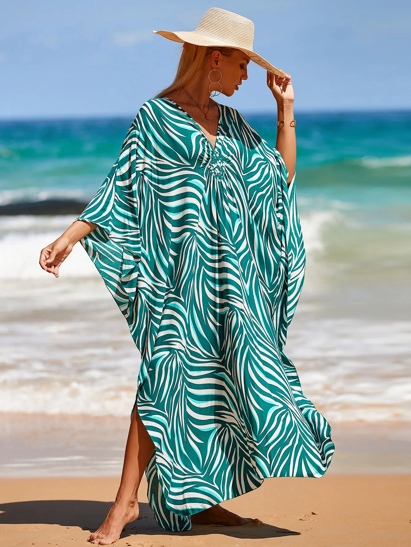 Plus Size Zebra Print Beach Caftan Dress