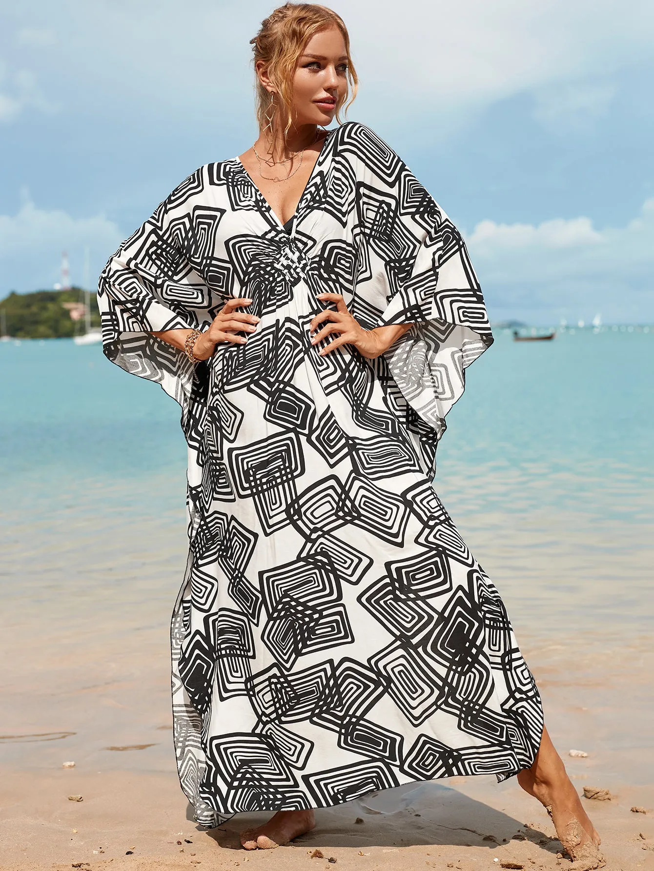 Plus Size Zebra Print Beach Caftan Dress