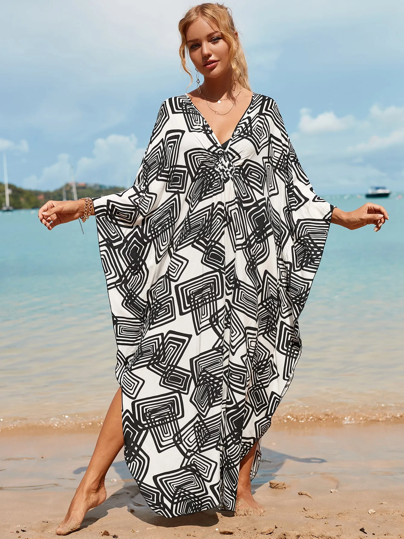 Plus Size Zebra Print Beach Caftan Dress