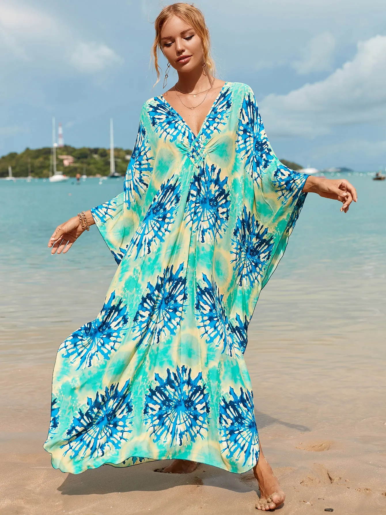 Plus Size Zebra Print Beach Caftan Dress