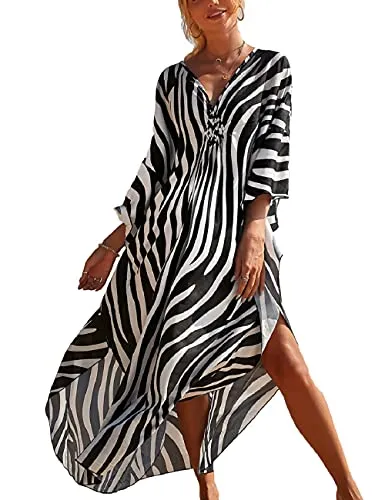 Plus Size Zebra Print Beach Caftan Dress
