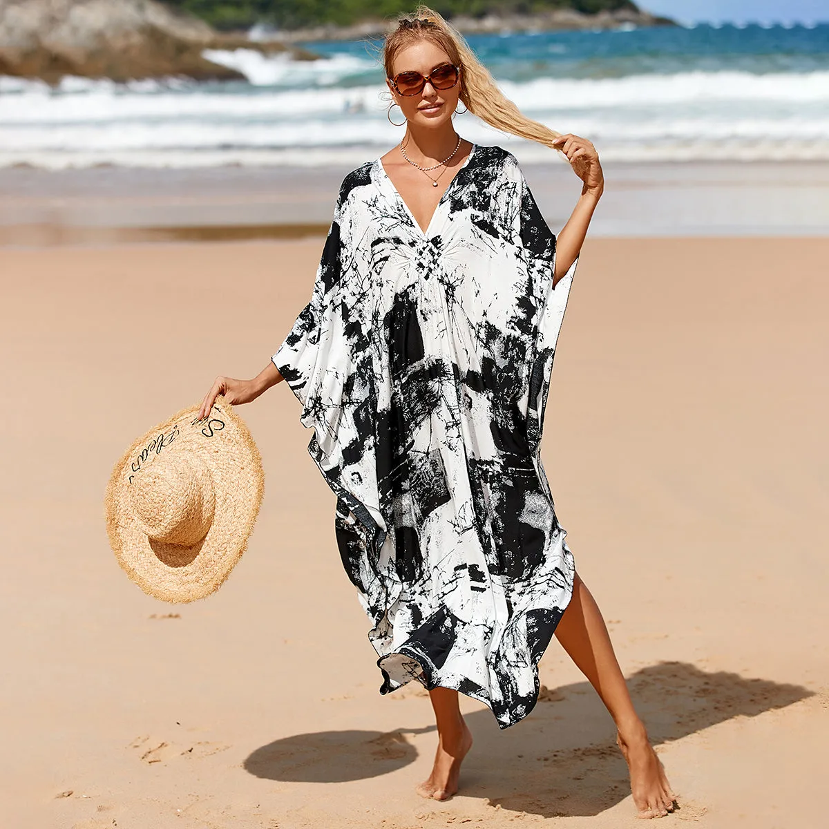 Plus Size Zebra Print Beach Caftan Dress