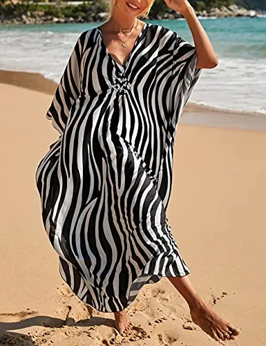 Plus Size Zebra Print Beach Caftan Dress